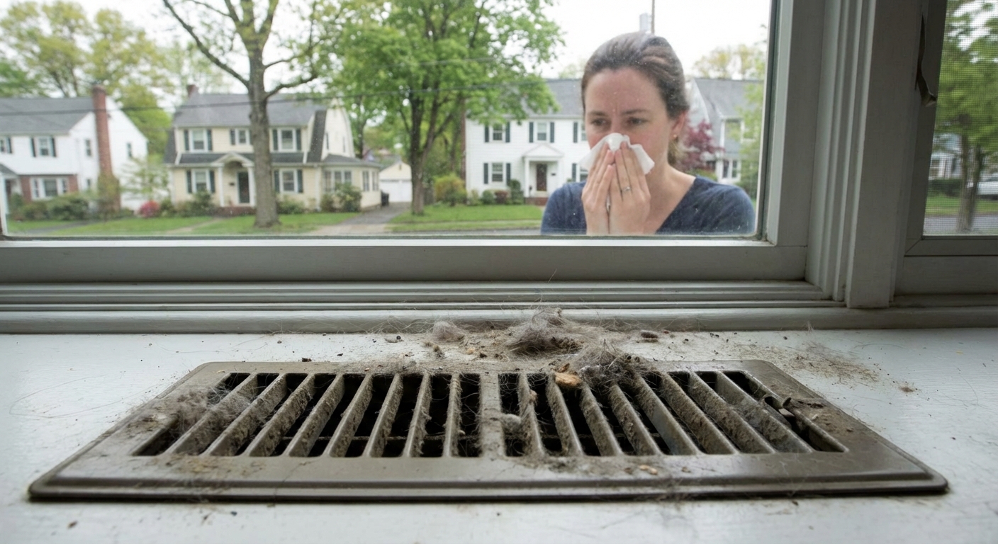 Dirty air vents in a Stamford home contributing to indoor allergies during allergy season