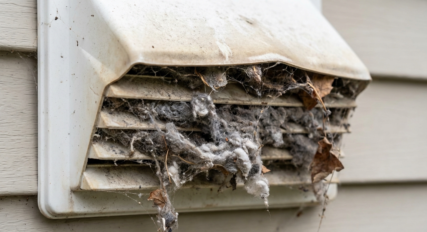 Blocked dryer vent in Norwalk filled with lint and debris before becoming a fire hazard